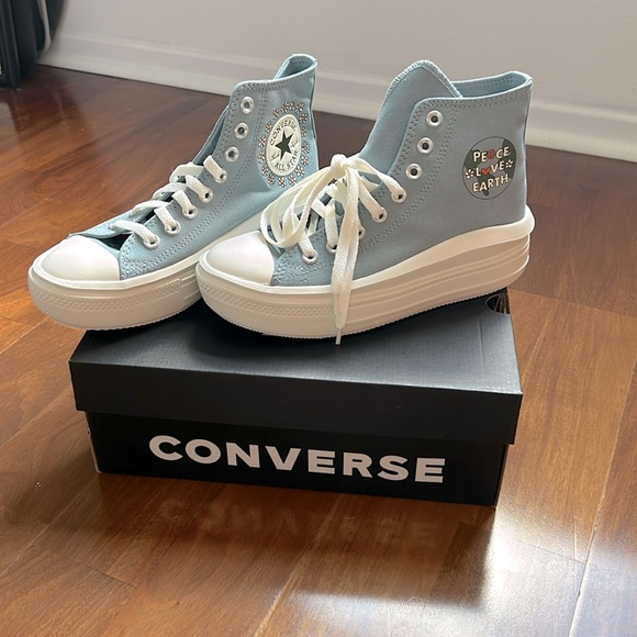 NEW Converse Chuck Taylor All Star Move Platform Floral Embroidery Cocoon Blue - Picture 3 of 3
